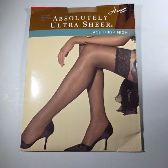 Hanes Absolutely Ultra Sheer Lace Thigh Highs Medium Barely There Nylon Hosiery - Picture 1 of 5